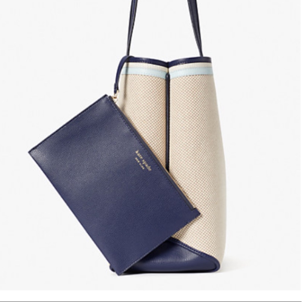 Kate Spade Blue Canvas Large Tote with Wristlet - Picture 10 of 15